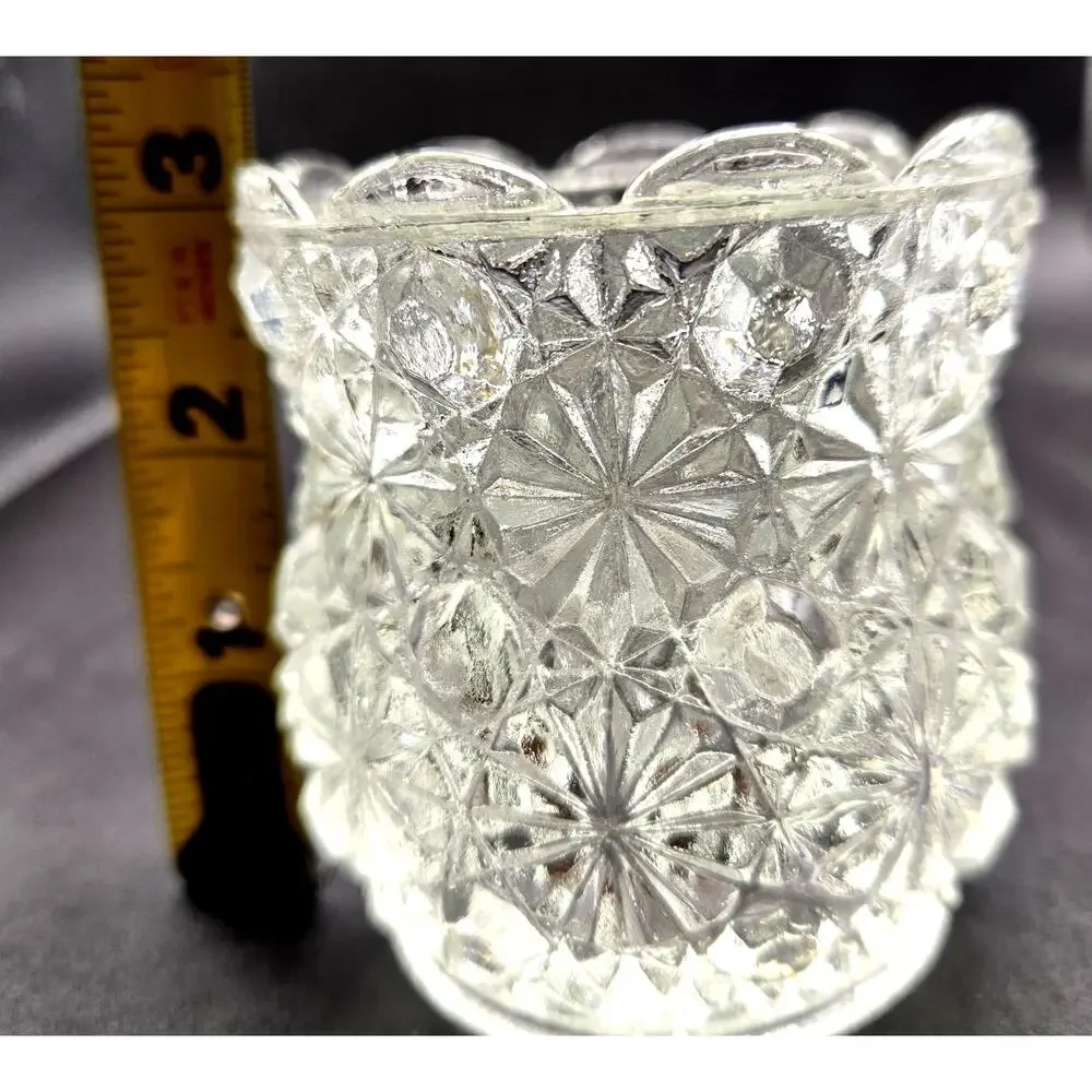 Vtg Daisy and Button Pressed Glass Clear Glass Votive Tealight Candles Holder